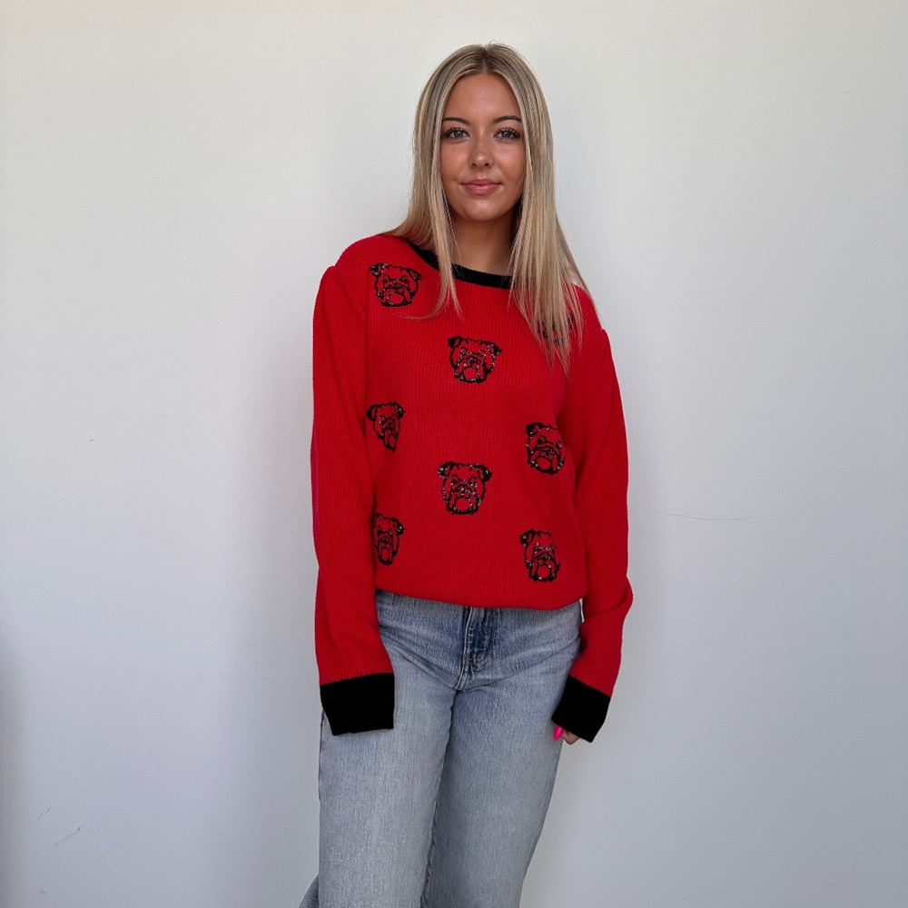 Red & Black Bulldog Knit LS NWT